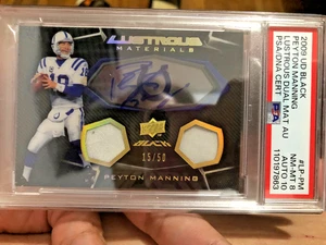 2009 UD BLACK PEYTON MANNING LUSTROUS DUAL MAT AU PSA AUTO 10 - Picture 1 of 2