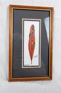 Costa Rica Hand Painted Feather Art Green PARROT Bird Lover Matted Framed 9x5 - Picture 1 of 5