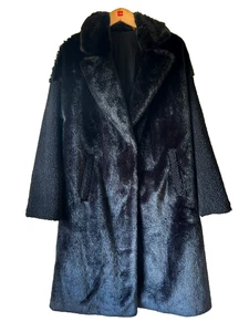 Nine West Black Faux Fur Teddy / Rabbit COAT Women’s Size M - Picture 1 of 21