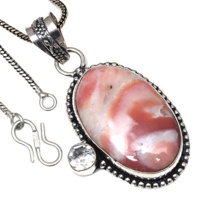 Colgante Rosa Ópalo Azul Suizo Piedras Preciosas Regalo San Valentín Joyería Plata 2.25" Foto 1 de 4