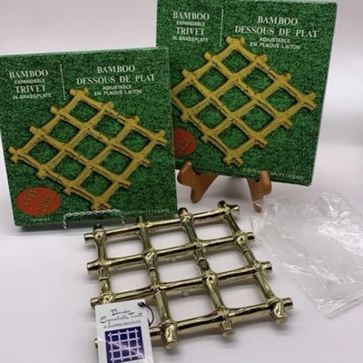 2 Bamboo Expandable trivets hot plate in brassplate Italy Expansble 7-9" - Image 1 of 4