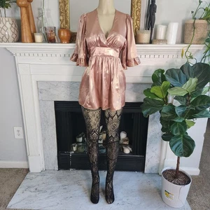 Vintage Betsey Johnson Rose Gold Babydoll Top Ruffle Y2K Indie Sleaze Size 6 - Picture 1 of 9