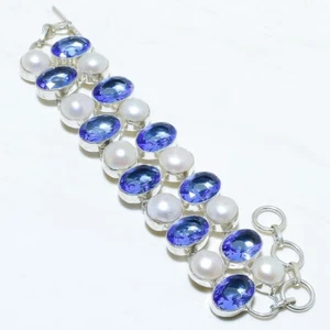 Großes Armband Tansanit Quarz, Perle Edelstein Silber Schmuck 7-8 Zoll BSL5171 - Bild 1 von 2