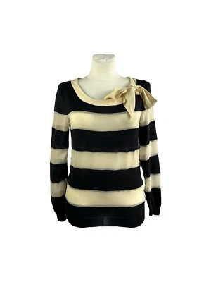 Christian Dior Women's Striped Long Sleeve Blouse Bow Wool Silk Black Size US 8 - Image 1 of 4