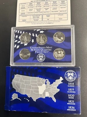 2003 S 50 State Quarters Proof Set - IL, AL, ME, MO, and AR - Image 1 of 3