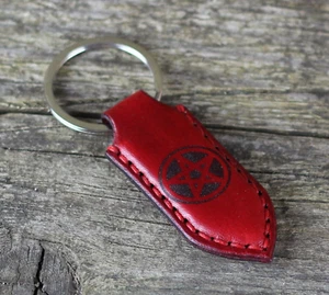 Pentagram - Leather key chain, Pentacle Keychain, Satan key fob. - Picture 1 of 5