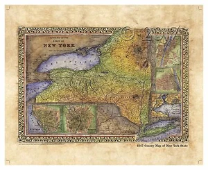 "Mapa del condado de 1867 del estado de Nueva York"" Lisa Middleton mapa artísticamente mejorado" - Imagen 1 de 1