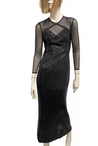 Abito da sera vintage ST JOHN Couture nero paillettes maglia maniche lunghe rete 2 - Foto 1 di 12