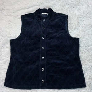Liz & Co Vest Womens XL Blue Quilted Snap Up Cozy Comfort Casual Soft Velour - Picture 1 of 11