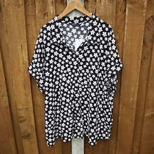 Yours Clothing UK 22-24 Ditsy Floral Blouse Women's Black White Cap Sleeve - Picture 1 of 15