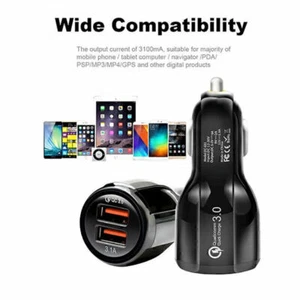 FAST Car Charger Dual USB UNIVERSAL LED Charging QC 3.0 Cars Socket 12V-24V - Picture 1 of 14