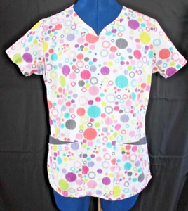 UA Scrubs Women's 4-Pocket V-Neck Scrub Top Multicolor Circles Size XS UA879 - Picture 1 of 10