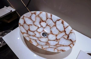 White Quartz Handwash Bowl , Quartz Sink for Office , Epoxy Bathroom Wash Basin - Picture 1 of 5