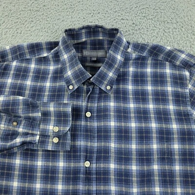 Hickey Freeman 衬衫男式大号蓝色商务办公室休闲旅行法兰绒 — 第 1/4 张图片