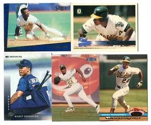 Lotto 5 carte baseball Rickey Henderson HOF A'S BLU JAYS METS YANKEES (LOTTO 73) - Foto 1 di 1