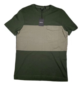 NWT DKNY Men’s T Shirt Pocket Color Block Size Small Green Short Sleeve - Picture 1 of 9