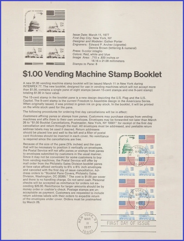 USA7 #1623a U/A SOUVENIR PAGE FDC BKLT  Dome of Capitol & Flag over Capitol - Image 1 of 1