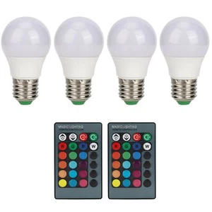 4pcs E27 RGB LED Light Bulbs Colorful Decorating Lamp With 2 Remote Controls US - Picture 1 of 21