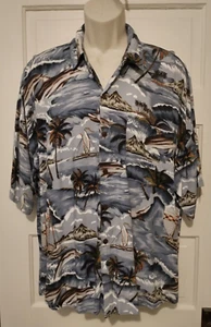 Ucho Bali Hawaii Style Aloha Hemd Größe XL Delfine Ozean Boote Grafik - Bild 1 von 6