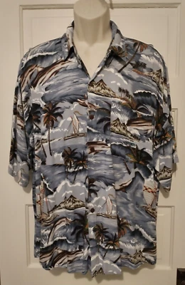 Ucho Bali Hawaiian Style Aloha Shirt Sixe XL Dolphins Ocean Boats Graphics - Image 1 of 4