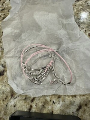 New AVON Pink Hope Layered Charm Bracelet w/Heart Ribbon Breast Cancer Awareness - Image 1 of 3
