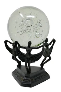 Art Deco Dancing Women Bronze Statue with Glass Orb Crystal Ball - Picture 1 of 22