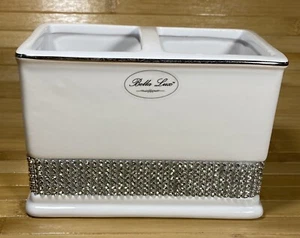 Bella Lux NEW!!! RHINESTONE White TOOTHBRUSH HOLDER Vanity Brush Holder SPARKLE - Picture 1 of 5