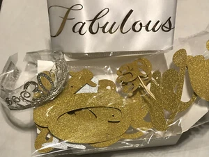 30th Birthday Tiara “30 & Fabulous” Satin Sash & Gold Banner, NEW - Picture 1 of 9