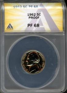 1962 5C Jefferson Head Nickel PF 68 ANACS # 7283818 + Bonus - Picture 1 of 2