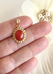 Lg Untreated Mediterranean Red Coral &14k Yellow Gold Handcrafted Pendant, New - Picture 1 of 12