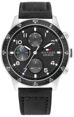 Tommy Hilfiger Multifunction Black Dial Black Leather Men’s Watch – 1791947 - Image 1 of 2