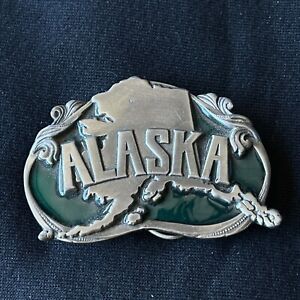 NEW Vintage Alaska State USA Belt Buckle Pewter Multicolor Siskiyou 1984