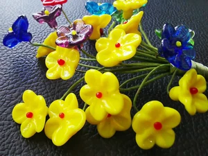 Pretty Czech Glass Flower Bouquet of Blue, Red, Purple, Yellow, Green Flovers - Picture 1 of 7