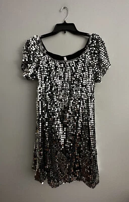 New Xhilaration S Sequin Silver Dress Off On Shoulder Stretch Neckline Target - Image 1 of 4