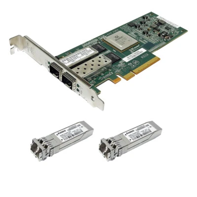 QLogic QLE8152 FC Dual Port 10Gb SFP+ PCIe x8 CNA 111-01006+A0 + 2x 10Gb SFP+ - Image 1 of 4