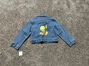 Jean Jacket Girls XS 4-5 Blue Jean Long Sleeve Looney Tunes Tweety Bird 8411 - Picture 1 of 9