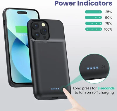 For iPhone 16 15 14 13 12 11 Pro Battery Charger Case Power Bank Charging Cover - Image 1 of 4