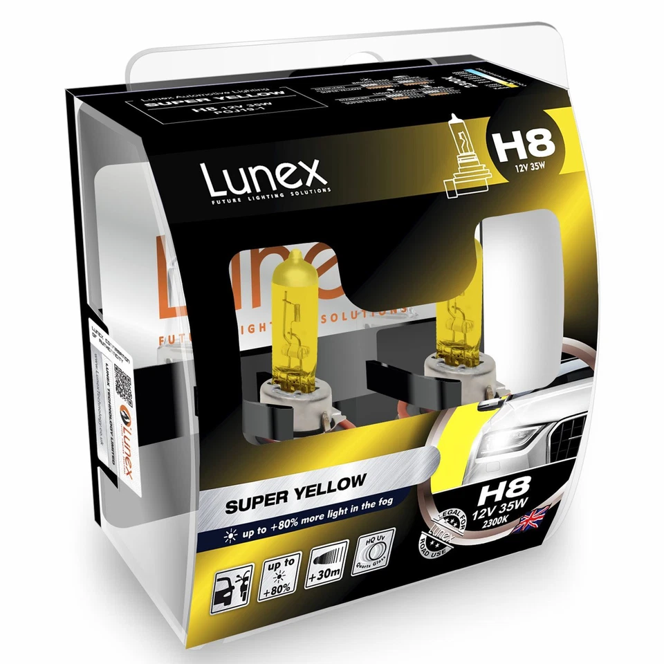 H8 Car Halogen Headlight Bulbs Lunex SUPER YELLOW 12V 30W 2300K PGJ19-1 Twin - Image 1 of 1