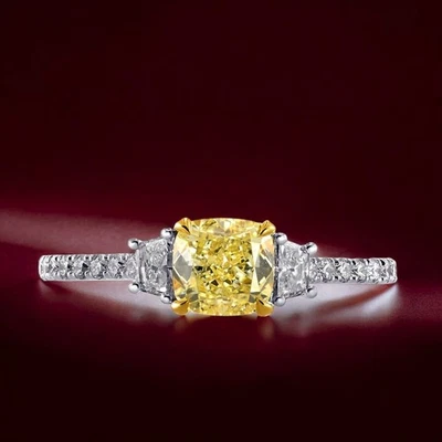 Diamond Gold Ring 1.70 Carat IGI Lab Grown Fancy Intense Yellow 14K Multi Tone - Image 1 of 4