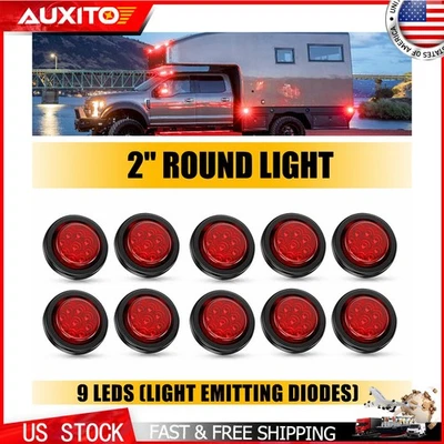 Luz marcadora lateral LED roja redonda de 10x 2" para camión UTV con ojal negro Foto 1 de 4