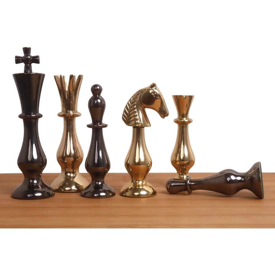 3.6” Regal Curve Series Brass Metal Luxury Chess Set - Pieces Only- Gold & Metal - Image 1 of 4