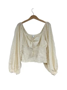 Venus Cream Long Puff Sleeve Boho Milkmaid Style Cropped Top Womens Large - Picture 1 of 7