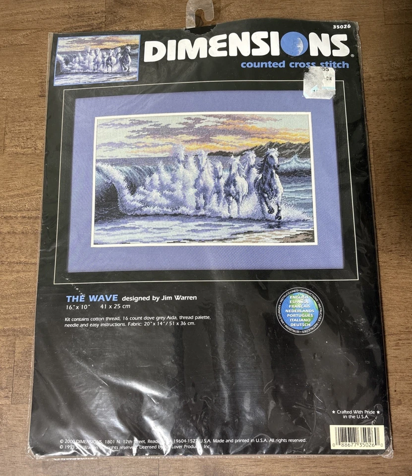 The Wave Dimensions Counted Cross Stitch Kit 35026 Horses 16x10 Gray Aida Opened