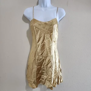 NWT Small Vintage Victoria's Secret Gold Slip Dress Nightgown Lace 100% Silk - Picture 1 of 8