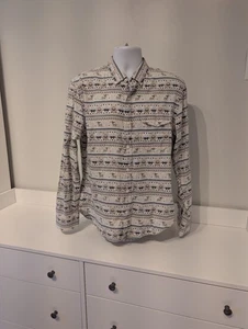 BONOBOS Holiday Print Shirt Size M Reindeer Snowflake Men's Slim Fit Ivory, Blue - Picture 1 of 6