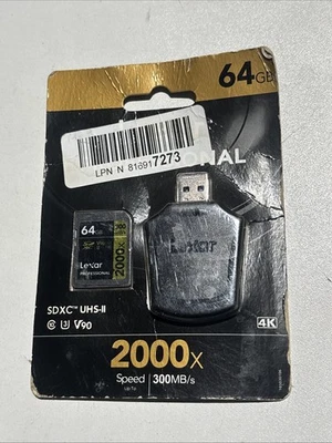 Lexar GOLD Series Professional 2000x 64GB UHS-II SDXC Memory Card V90 300MB/s - Image 1 of 2