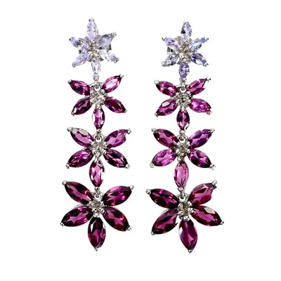 925 Sterling Silver Earrings Marquise Rhodolite Tanzanite Gemstone Jewelry - Image 1 of 4