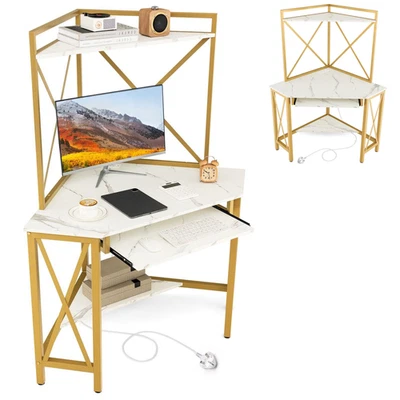 Computer Desk Corner Writing Table Home Office Space-Saving with Storage Shelves - Image 1 of 4