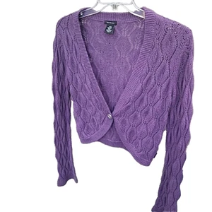 Calvin Klein Womens Purple Diamond Knit Cropped Sweater Sz L-XL Y2K Fairy Goth - Picture 1 of 13