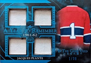 🔥#/30 JACQUES PLANTE QUAD RELIC 2020-21 LEAF IN THE GAME USED A YEAR 2 REMEMBER